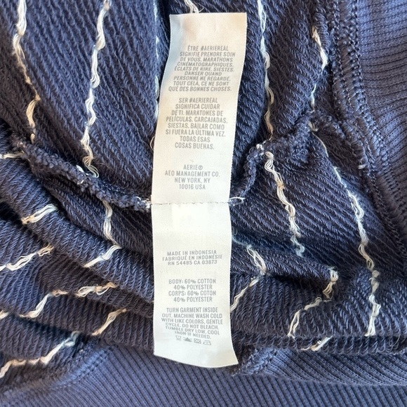 Aerie Take It Easy Crew Cropped Sweatshirt Sweater Embroidered Dots Blue Medium. - Picture 9 of 11